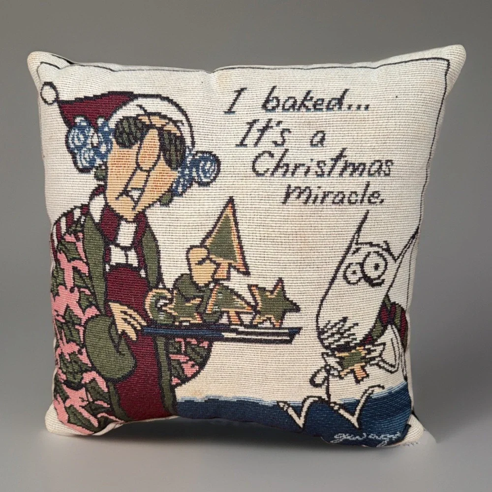 VTG 90s Hallmark Maxine Shoebox Decorative Pillow‎ Decor Christmas Miracle 12X12